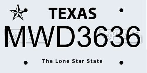 MWD3636 Texas License Plate
