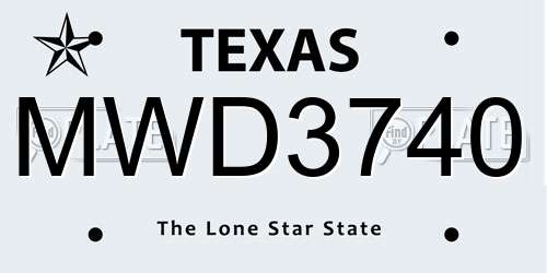 MWD3740 Texas License Plate
