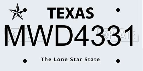MWD4331 Texas License Plate