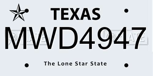 MWD4947 Texas License Plate
