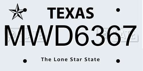 MWD6367 Texas License Plate