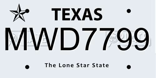MWD7799 Texas License Plate