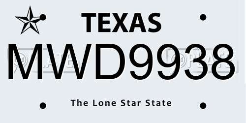 MWD9938 Texas License Plate