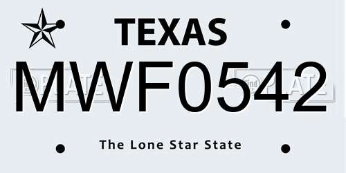 MWF0542 Texas License Plate