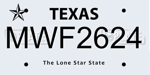 MWF2624 Texas License Plate