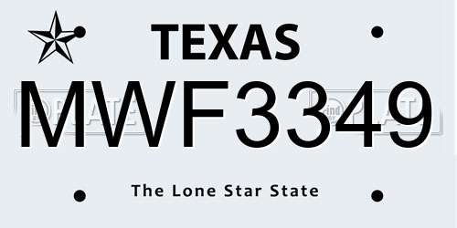MWF3349 Texas License Plate
