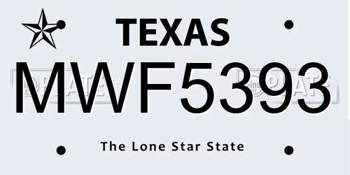 MWF5393 Texas License Plate