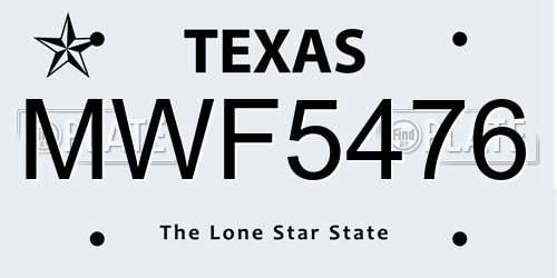 MWF5476 Texas License Plate
