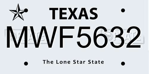 MWF5632 Texas License Plate