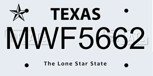 MWF5662 Texas License Plate