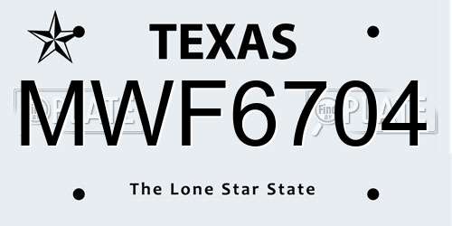MWF6704 Texas License Plate