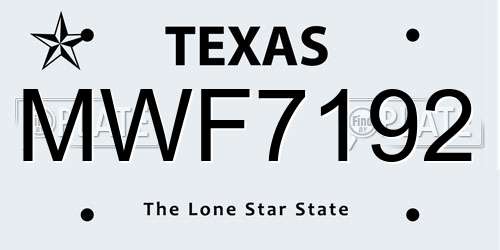 MWF7192 Texas License Plate
