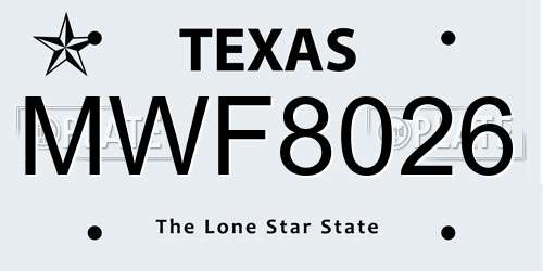 MWF8026 Texas License Plate