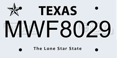 MWF8029 Texas License Plate