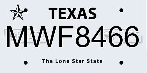 MWF8466 Texas License Plate