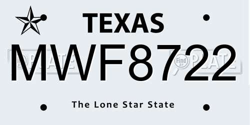 MWF8722 Texas License Plate