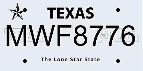 MWF8776 Texas License Plate