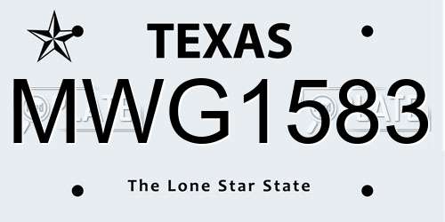 MWG1583 Texas License Plate