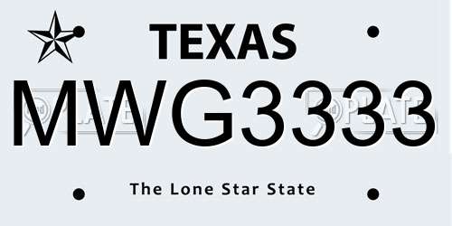 MWG3333 Texas License Plate