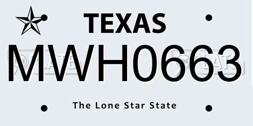 MWH0663 Texas License Plate