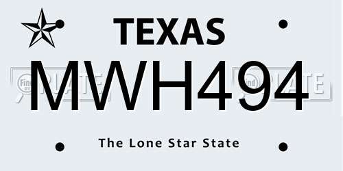 MWH494 Texas License Plate