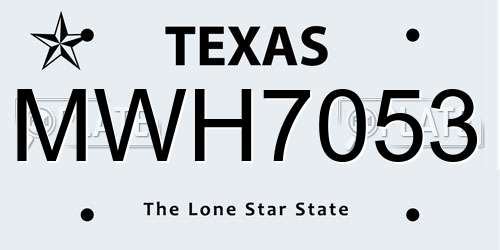 MWH7053 Texas License Plate