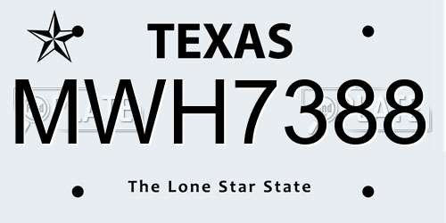 MWH7388 Texas License Plate