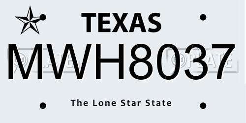 MWH8037 Texas License Plate