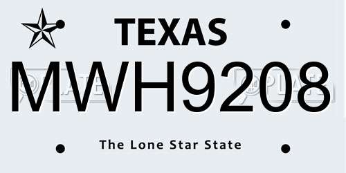 MWH9208 Texas License Plate