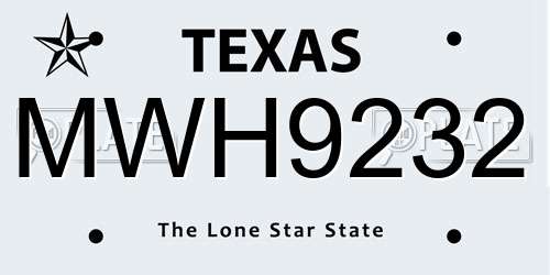 MWH9232 Texas License Plate