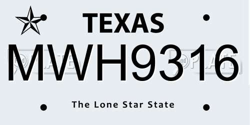 MWH9316 Texas License Plate
