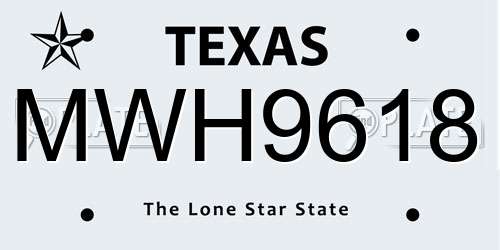 MWH9618 Texas License Plate