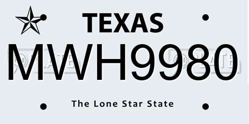 MWH9980 Texas License Plate