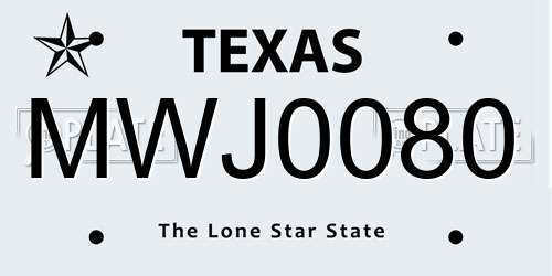 MWJ0080 Texas License Plate