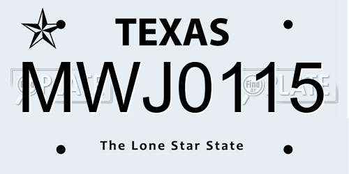 MWJ0115 Texas License Plate