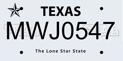 MWJ0547 Texas License Plate