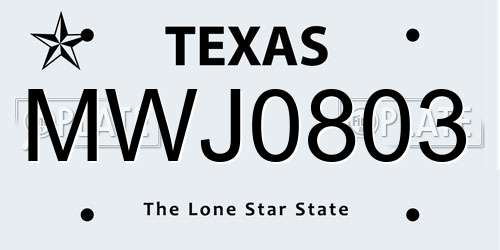 MWJ0803 Texas License Plate