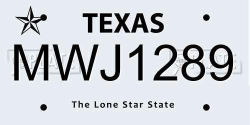MWJ1289 Texas License Plate