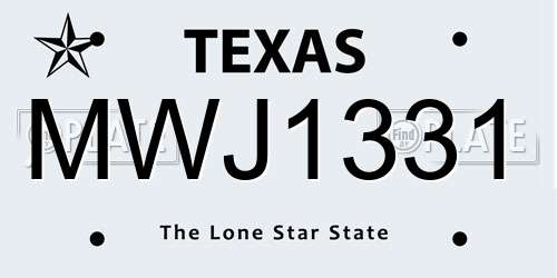 MWJ1331 Texas License Plate