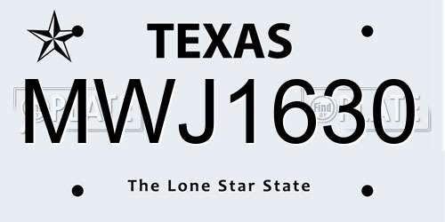 MWJ1630 Texas License Plate