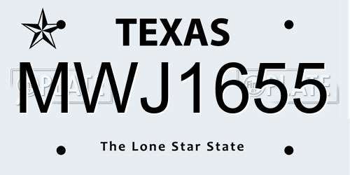 MWJ1655 Texas License Plate