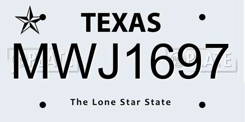 MWJ1697 Texas License Plate