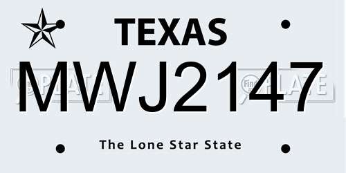 MWJ2147 Texas License Plate
