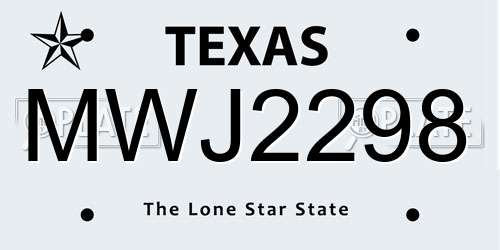 MWJ2298 Texas License Plate