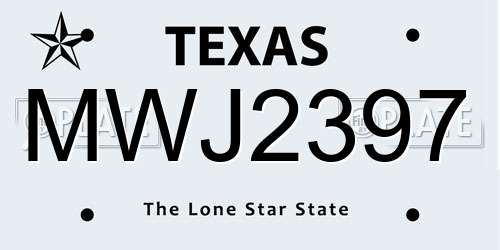 MWJ2397 Texas License Plate