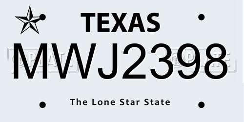 MWJ2398 Texas License Plate