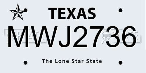 MWJ2736 Texas License Plate