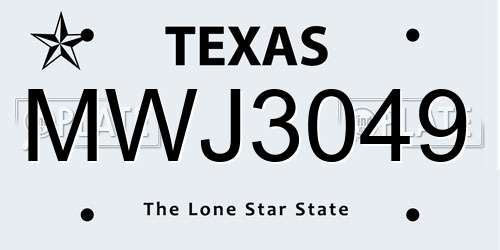 MWJ3049 Texas License Plate