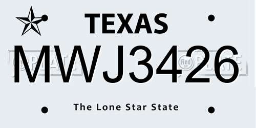 MWJ3426 Texas License Plate