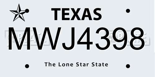 MWJ4398 Texas License Plate